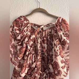 Free People Burgandy and Cream Floral Blouse